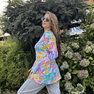 Polera larga lycra blanco floral tonos pastel