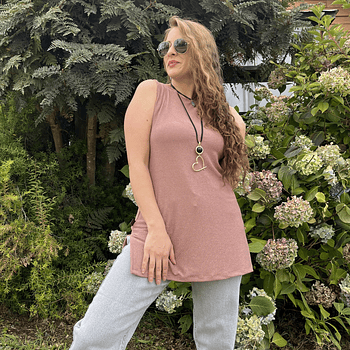 Polera Susy destellos palo rosa sin mangas 