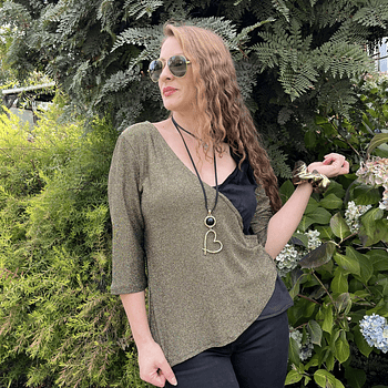 Polera Gloria velvet negro destellos dorados