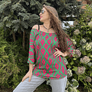 Polera Marlene sofia verde rombos fucsia 