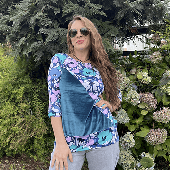 Polera Maria velvet petroleo floral