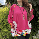 Poleron Ultravioleta Olivia algodon fucsia blanco floral