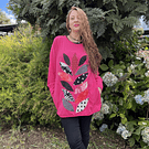 Poleron Ultravioleta Elisa algodon fucsia hojas rojo lunares