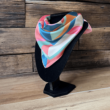 Pañuelo seda 50*50 cms geo tonos turquesa y fucsia