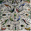 Pañuelo seda 90*90 cms aves y bichitos blanco