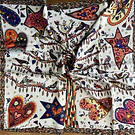 Pañuelo seda 90*90 cms corazones y aves blanco