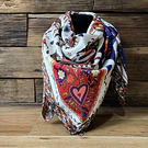 Pañuelo seda 90*90 cms corazones y aves blanco