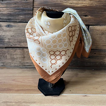 Pañuelo seda 70*70 cms mosaico tribal bordes cafe