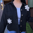 Chaqueta gamuza negro flor bordada 
