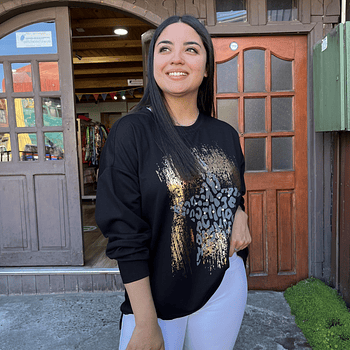 Poleron estrella negro print foil dorado 