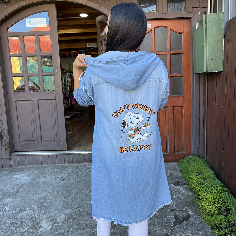Bluson denim snoopy celeste con capucha