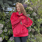 Poleron murcielago cuello velvet rojo encaje