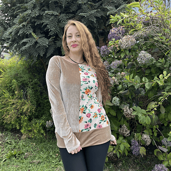 Poleron Mariela velvet beige floral