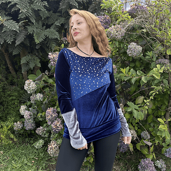 Poleron Mariela velvet azul espacial