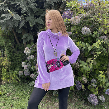 Poleron Paola velvet lila encaje negro