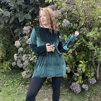 Poleron Sandra velvet verde patchwork manga 