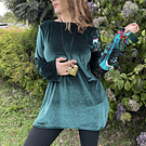 Poleron Sandra velvet verde patchwork manga 