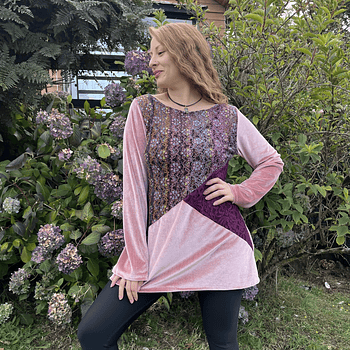 Poleron Sandra velvet palo rosa encajes