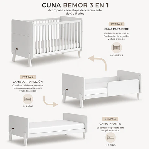 Cuna Bemor 3 en 1 – Crece junto a tu bebé