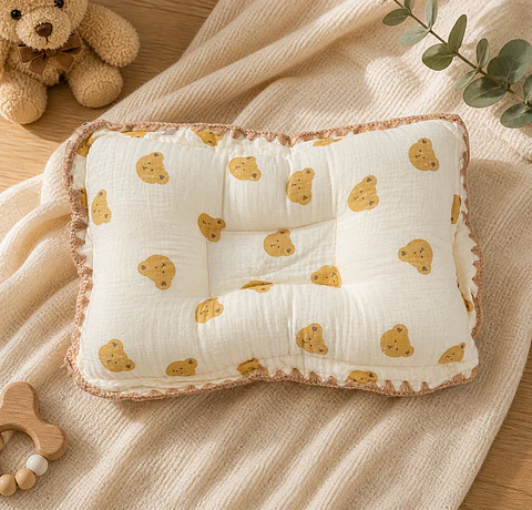 Almohada Ergonómica Bebé Bemor – Lino & Algodón | Antivuelco y Descanso Seguro