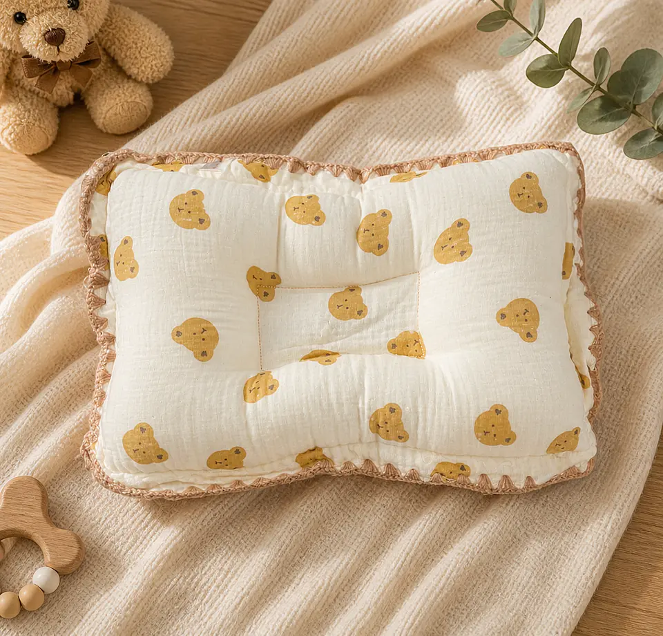 Almohada Ergonómica Bebé Bemor – Lino & Algodón | Antivuelco y Descanso Seguro 1