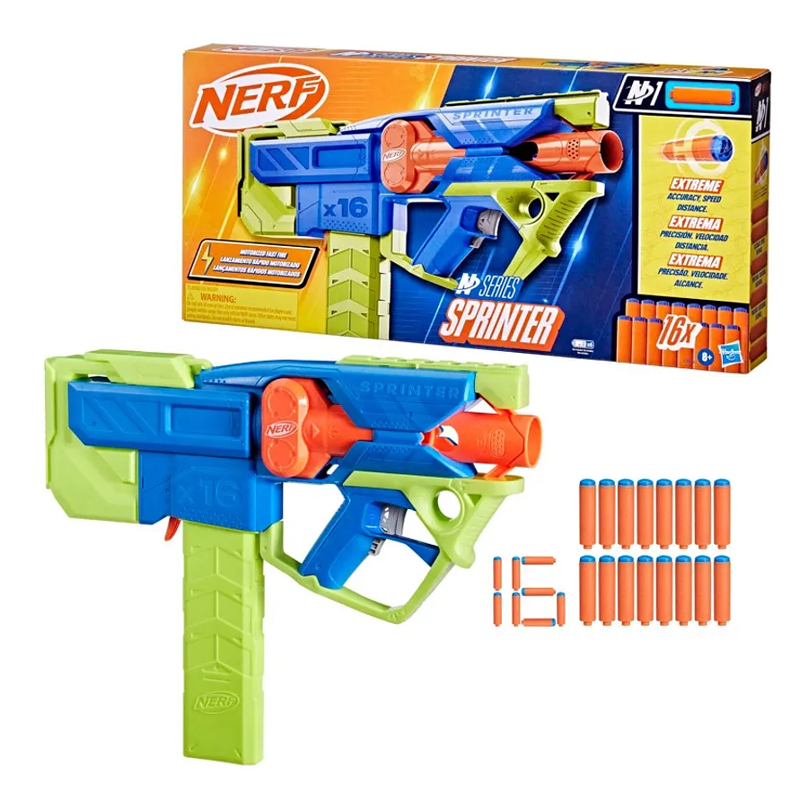 Lanzador Nerf N Series Sprinter Motorizado Hasbro F8626 con 16 Dardos N1