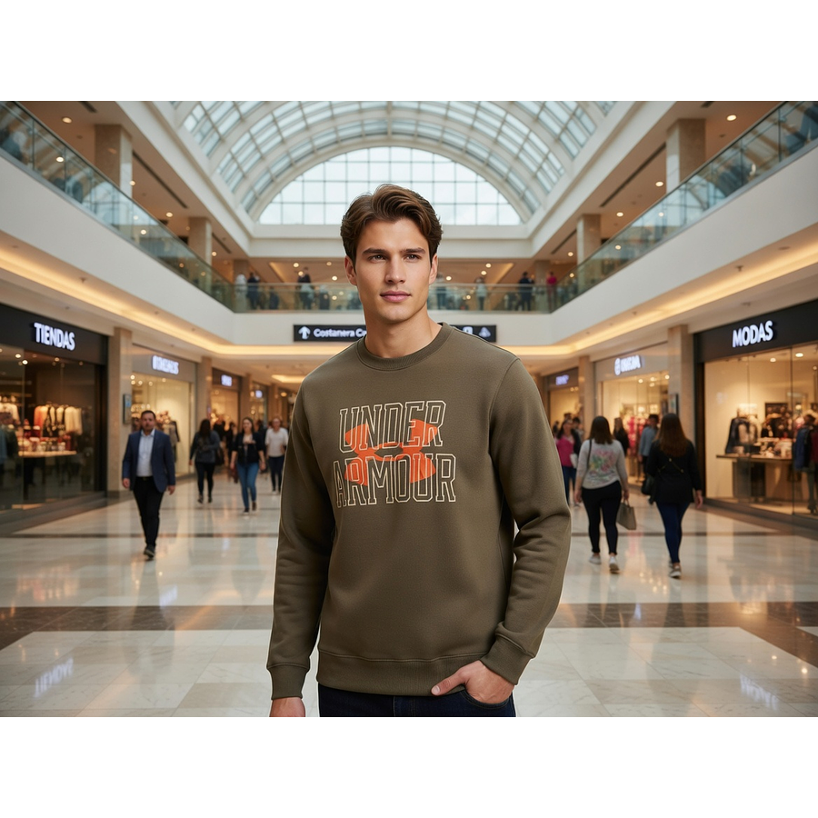 Polerón Under Armour Rival Terry Crew Hombre Verde 1370391-361 – Sweatshirt Liviano de Uso Diario