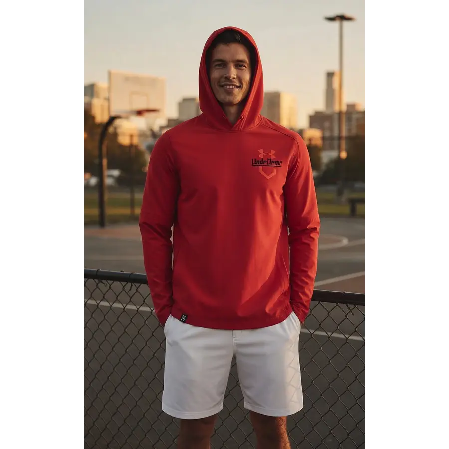 Polerón Under Armour Cage Hombre Rojo con Capucha – Capa Liviana Elástica para Entrenamiento