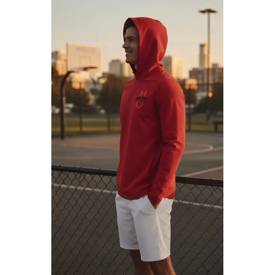 Polerón Under Armour Cage Hombre Rojo con Capucha – Capa Liviana Elástica para Entrenamiento
