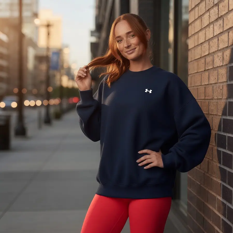 Polerón Mujer Under Armour Rival Fleece Oversized Crew 1387235-410 – Abrigo Relajado que Sí Funciona en Uso Diario