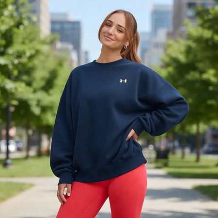 Polerón Mujer Under Armour Rival Fleece Oversized Crew 1387235-410 – Abrigo Relajado que Sí Funciona en Uso Diario