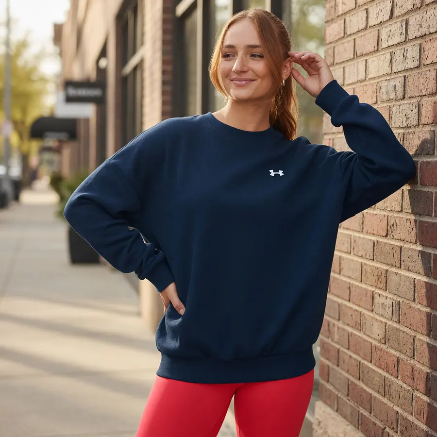 Polerón Mujer Under Armour Rival Fleece Oversized Crew 1387235-410 – Abrigo Relajado que Sí Funciona en Uso Diario