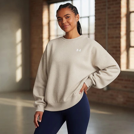 Polerón Mujer Under Armour Rival Fleece Oversized Crew 1387235-783 – Abrigo Relajado que Sí Funciona en Uso Diario