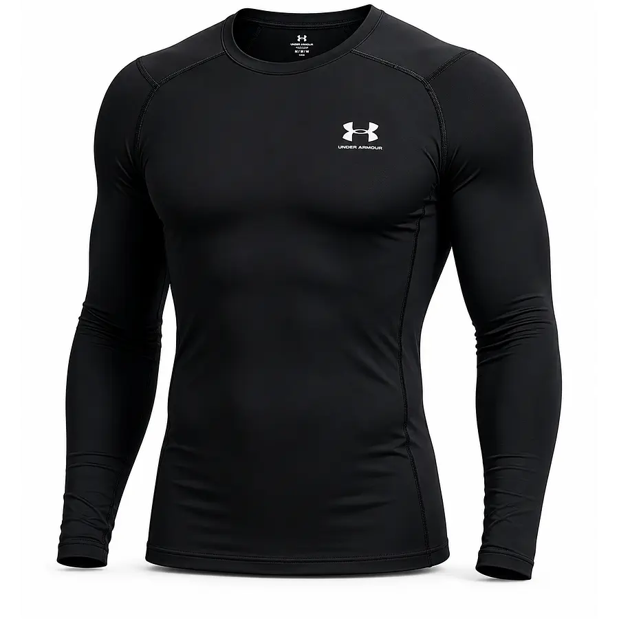 Polera Manga Larga Under Armour HeatGear Hombre Negra – Primera Capa Deportiva de Alto Rendimiento y Control de Temperatura