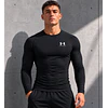 Polera Manga Larga Under Armour HeatGear Hombre Negra – Primera Capa Deportiva de Alto Rendimiento y Control de Temperatura