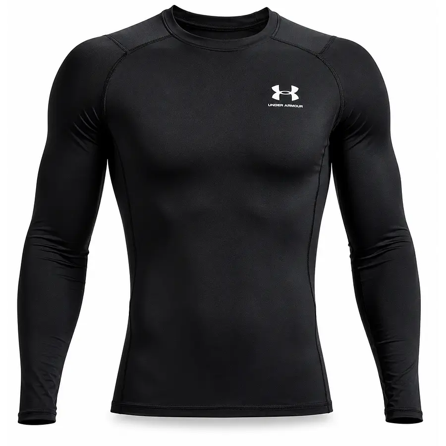 Polera Manga Larga Under Armour HeatGear Hombre Negra – Primera Capa Deportiva de Alto Rendimiento y Control de Temperatura