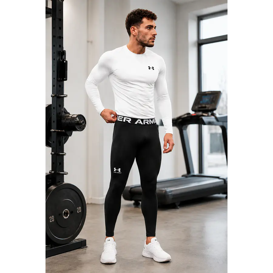 Calza Deportiva Hombre Under Armour HeatGear Armour Negra – Compresión Técnica para Training, Running y Alto Rendimiento