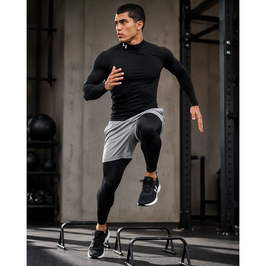 Primera Capa Under Armour HeatGear Armour Comp Mock LS Negra – Compresión Técnica para Training y Alto Rendimiento