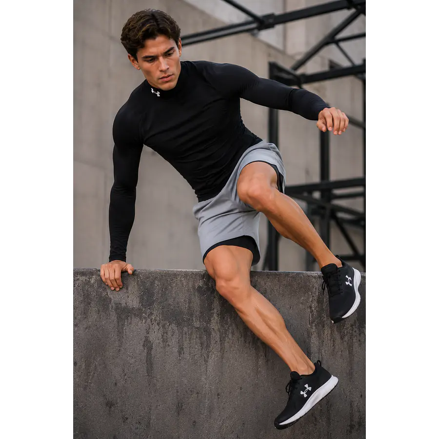 Primera Capa Under Armour HeatGear Armour Comp Mock LS Negra – Compresión Técnica para Training y Alto Rendimiento