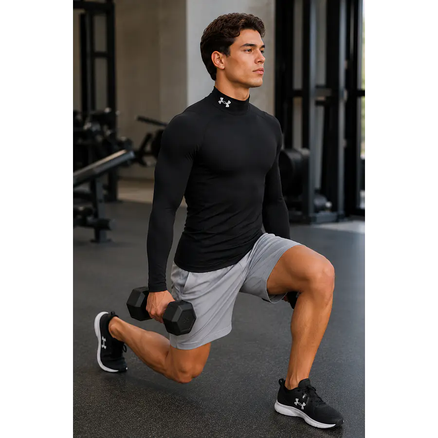 Primera Capa Under Armour HeatGear Armour Comp Mock LS Negra – Compresión Técnica para Training y Alto Rendimiento