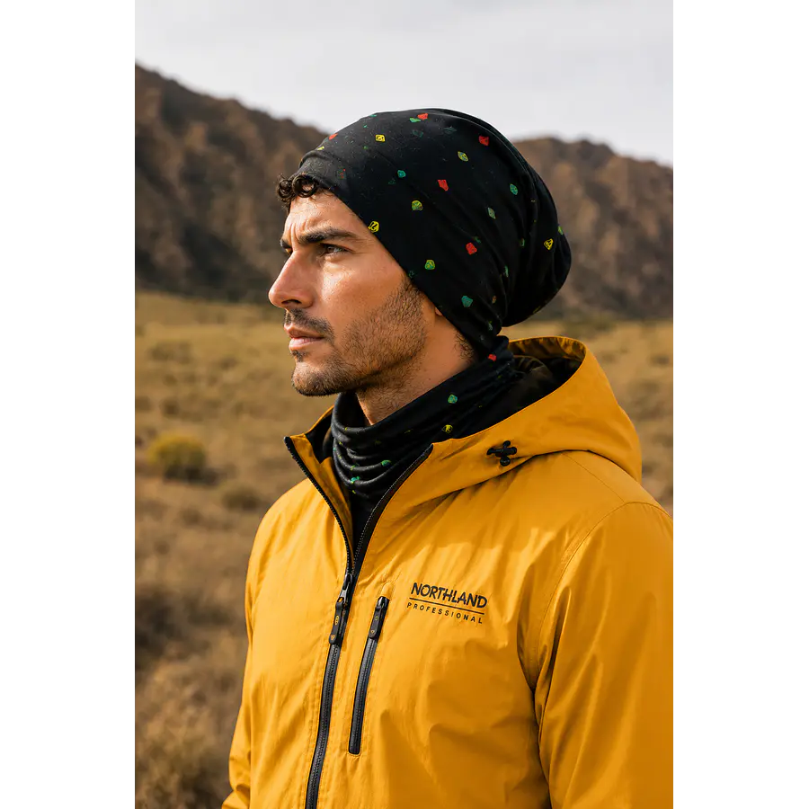Bandana Multifuncional Northland NL Dot Black Negra – Protección Outdoor para Trekking, Running y Ciclismo