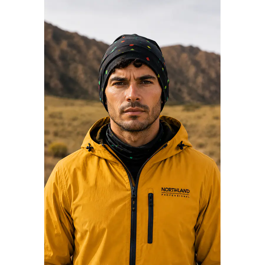Bandana Multifuncional Northland NL Dot Black Negra – Protección Outdoor para Trekking, Running y Ciclismo