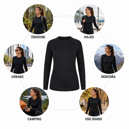 Primera Capa Térmica Mujer Northland Rib LS SLV Negra – Manga Larga para Invierno, Trekking y Outdoor