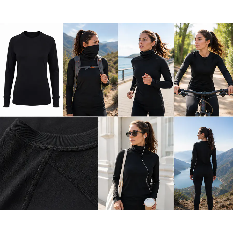 Primera Capa Térmica Mujer Northland Rib LS SLV Negra – Manga Larga para Invierno, Trekking y Outdoor
