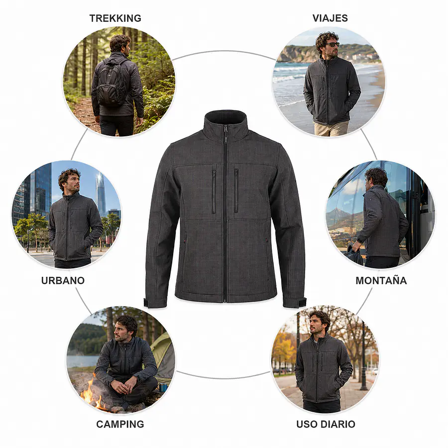 Chaqueta Softshell Hombre Northland Haakon Gris – Cortaviento Outdoor para Trekking, Viajes y Uso Diario