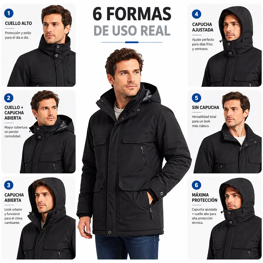Parka Hombre Northland Allen Black Regular Fit con Capucha Desmontable