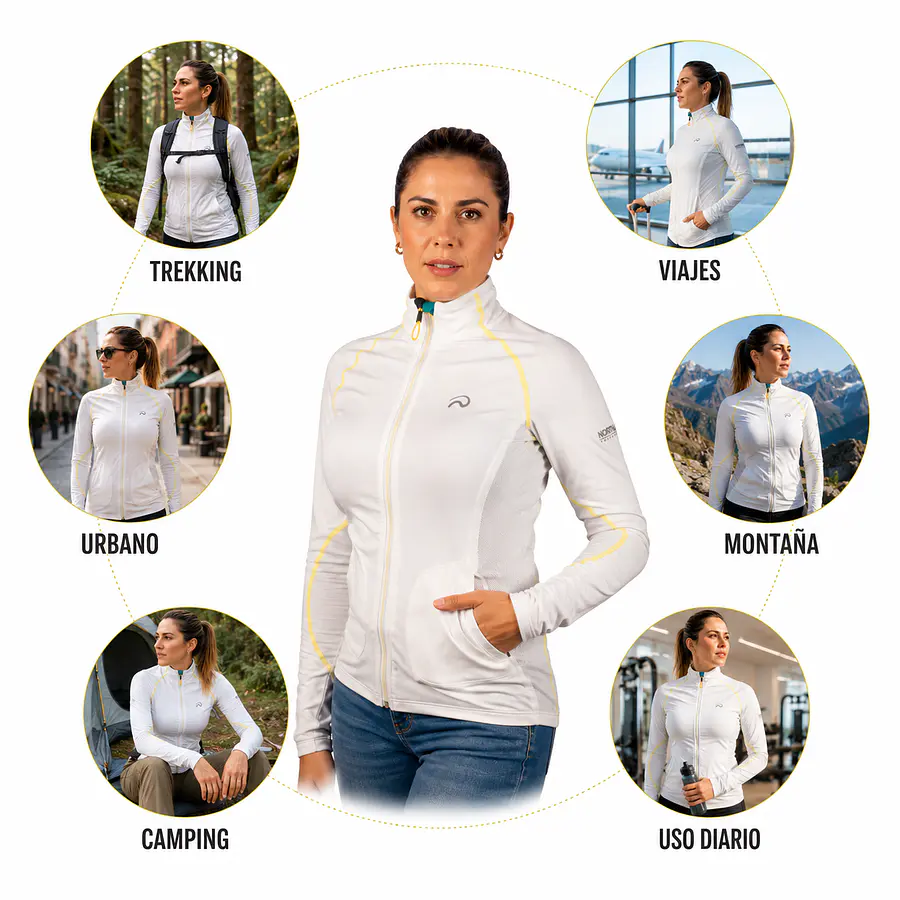 Polerón Mujer Northland SPR LS White | Capa Intermedia Outdoor Ligera de Diseño Europeo