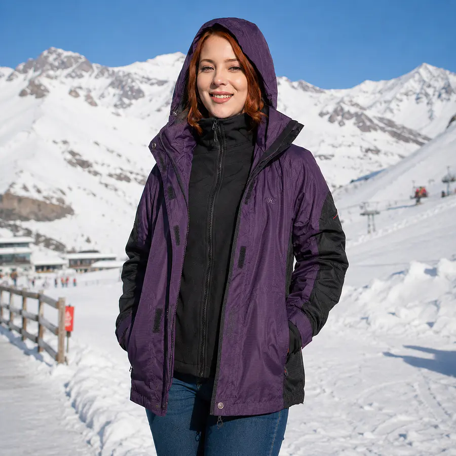 Parka 3 en 1 Mujer Northland Exo Meribel Combi Plum Black | Impermeable, Chaqueta Interior Desmontable y Diseño Europeo