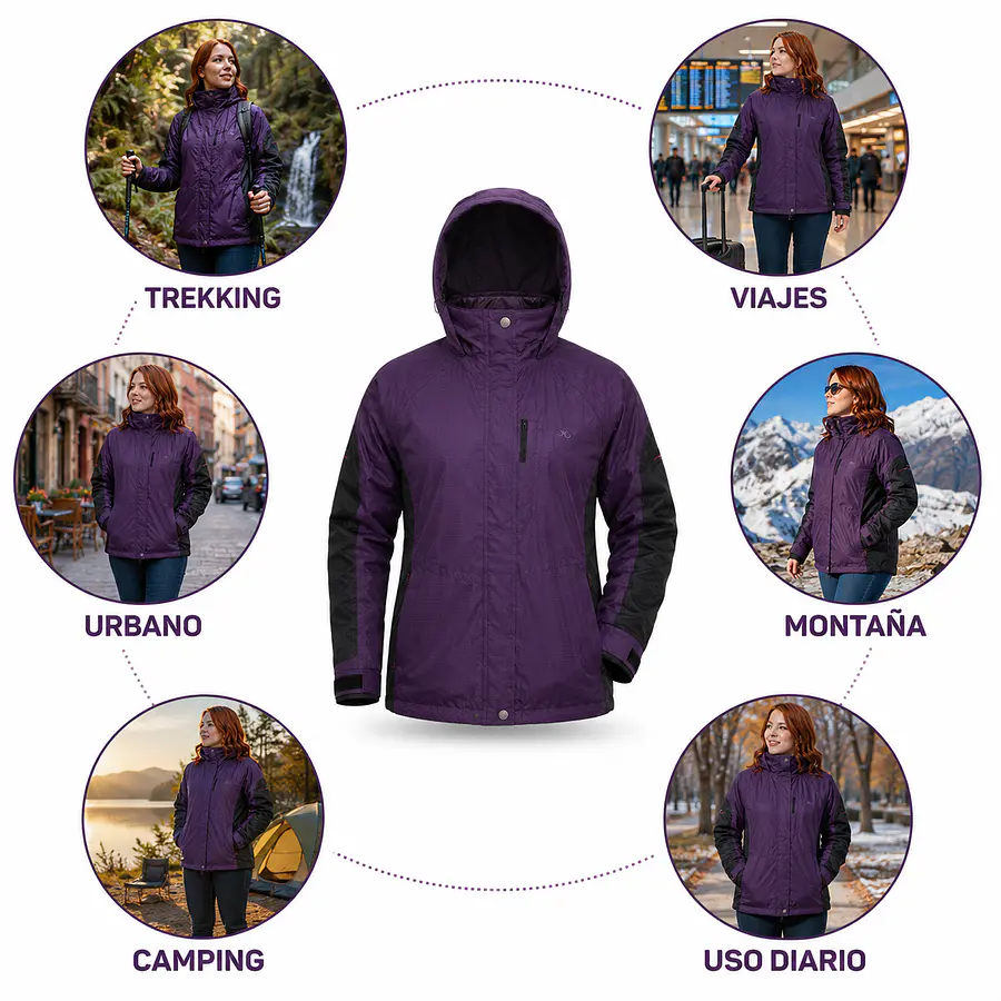 Parka 3 en 1 Mujer Northland Exo Meribel Combi Plum Black | Impermeable, Chaqueta Interior Desmontable y Diseño Europeo