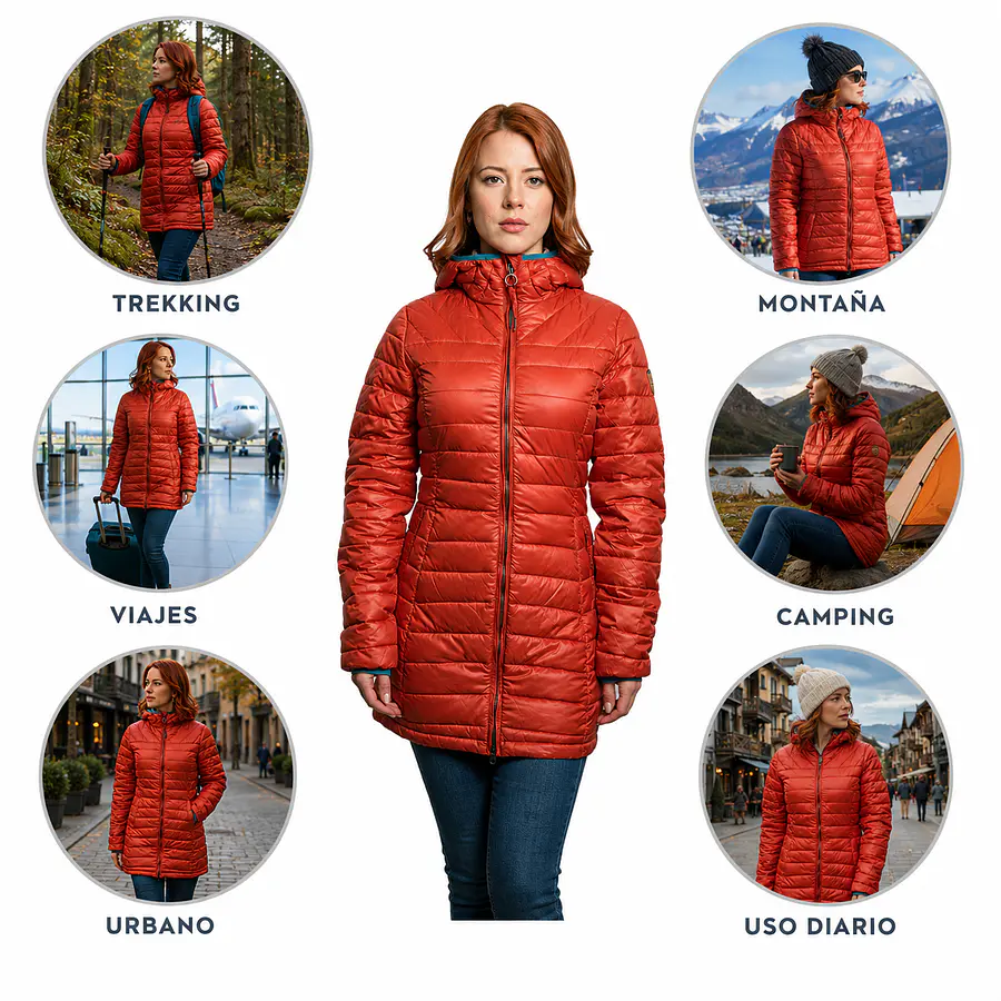 Parka Mujer Northland Taja Pluma 90/10 Brick | Plumón Premium con Capucha, Slim Fit y Diseño Europeo